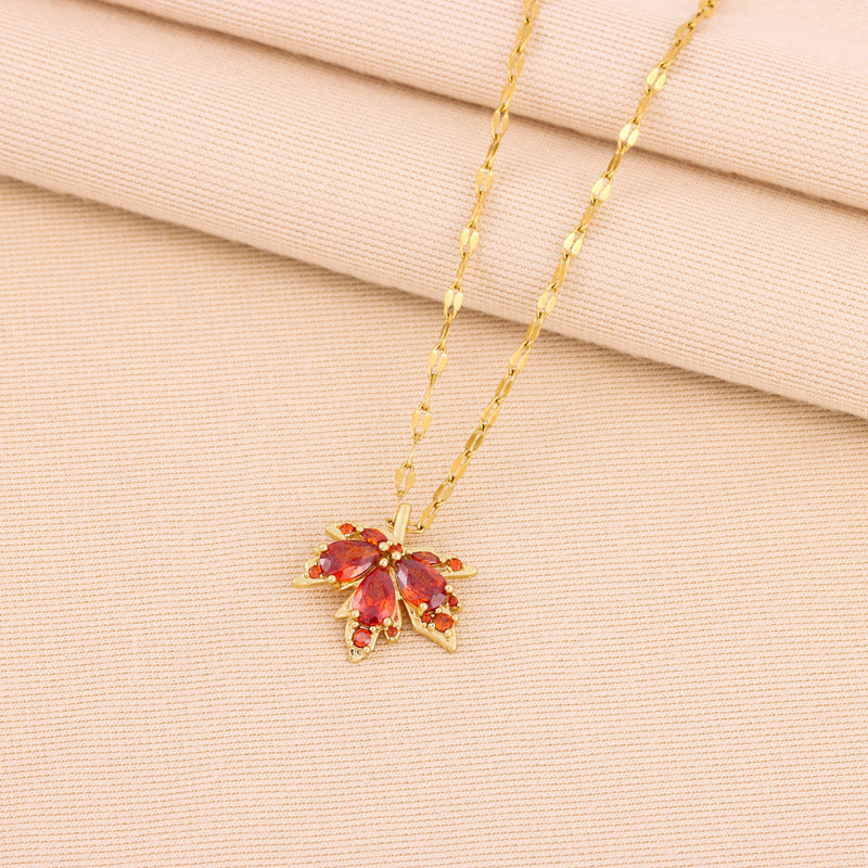 Wholesale Red Maple Leaf Titanium Steel Necklaces